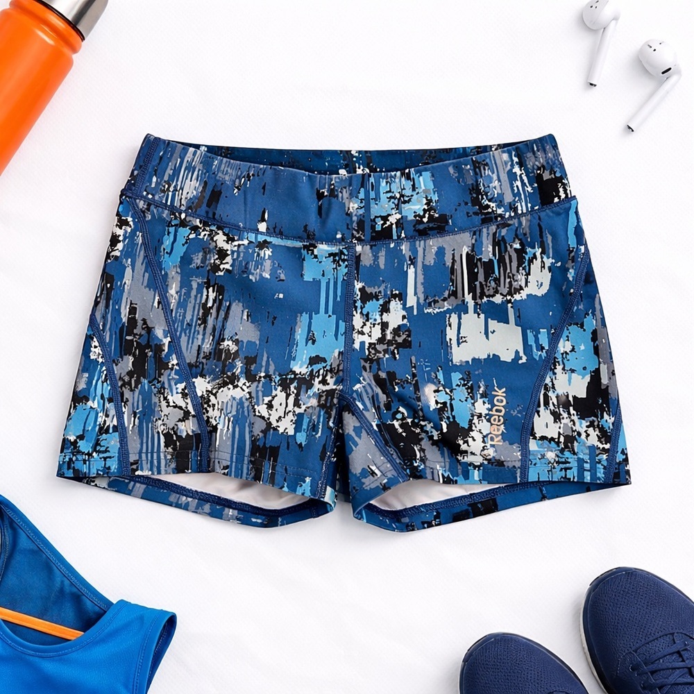 Reebok Blue Abstract Performance Shorts | Size S